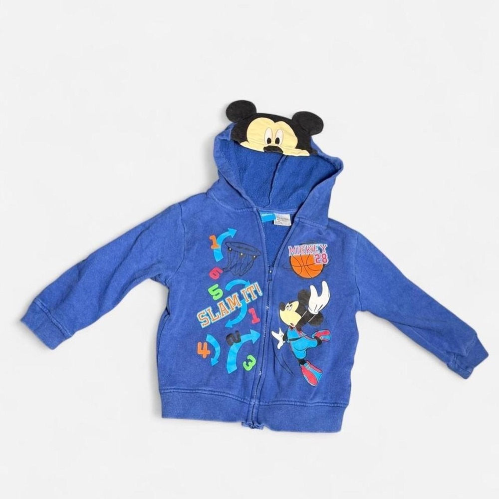 Vintage Y2K Disney Mickey Slam It Full Zip Hoodie Boys 4T Blue Basketball Ears